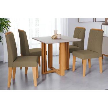 Imagem de Sala De Jantar Completa Flora Tampo Madeirado C- Vidro 95x95cm E 4 Cadeiras Nicole Savana-nature-suede Pluma-joli Capuccino - Cimol
