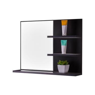 Imagem de Espelho Para Banheiro Com Prateleiras Lugano Preto 60 X 45cm