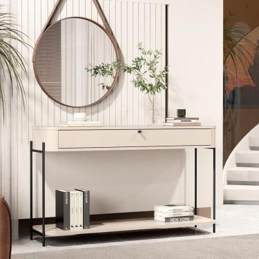 Imagem de Aparador Curvo Tucupí 1 Gaveta Com Pés E Puxador Em Metal Off White/preto