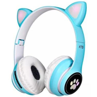 Imagem de Fone Bluetooth Orelha De Gato Led Colorido Azul