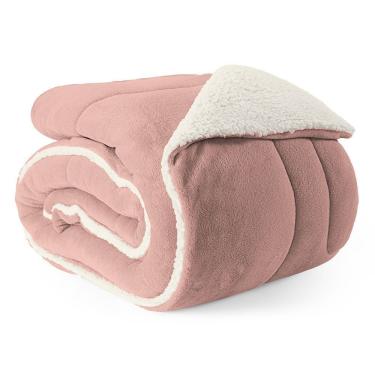 Imagem de Coberdrom Cobertor Queen 1 Peça Maya Manta Soft E Sherpa De Carneiro 100% Poliéster - Rosê