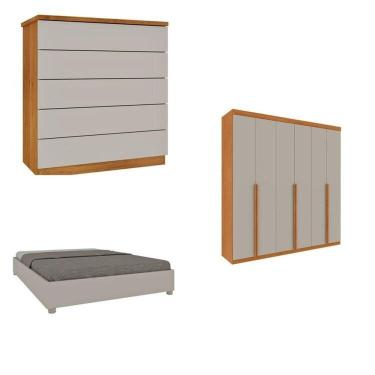 Imagem de Quarto Casal Completo Guarda-roupa Milano, Cama Mônaco E Cômoda Premium Espresso Móveis Cinamomo-off White