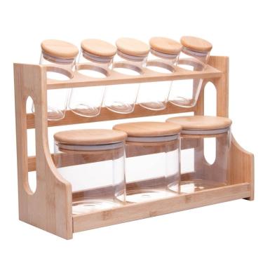 Imagem de Conjunto 8 Potes em Vidro com Tampa e Suporte de Bambu Wolff