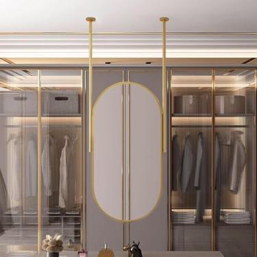 Imagem de Espelho De Banheiro Oval, Espelho De Parede Ceilig Mouted Com Hagig Rod, Espelho Decorativo Vaity Com Moldura De Metal, Espelho Suspenso Personalizável, Ouro, 40cmx70cm