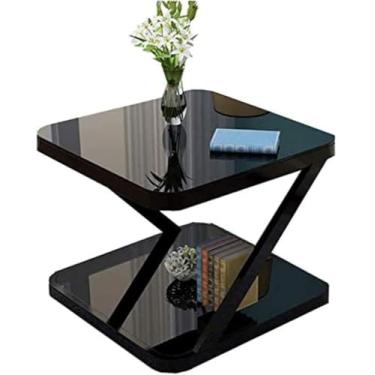 Imagem de Mesa De Centro, Mesa De Cabeceira, Mesa Lateral, Mesa De Café De Metal De Vidro Temperado De Dupla Camada Mesa De Canto Para Sala De Estar, Quarto, Varanda, B