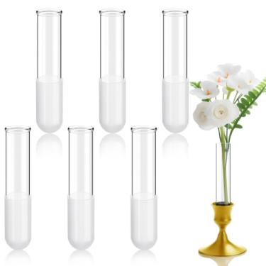 Imagem de Ninehaoou Pacote com 6 vasos de vidro de 9,9 cm para castiçais de flores de 22 mm a 27 mm, ajustável, projetado especialmente para castiçal cônico para paisagens de mesa, decoração de casamento