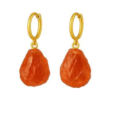 Imagem de Brinco de Argola Cornalina - Cristal Natural, Banho Ouro 18k