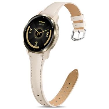 Imagem de EverAct Pulseira de couro fino compatível com Garmin Venu 3 de 45 mm/Venu 2/Vivoactive 4, pulseira de substituição fina e estreita de couro genuíno de 22 mm para Forerunner 265/255/255 Music