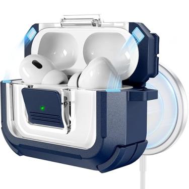 Imagem de RFUNGUANGO Capa protetora compatível com AirPods Pro 2ª/1ª geração com kit de limpeza, compatível com Magsafe, trava automática magnética para iPod Pro (cabo USB-C/Lightning) - azul