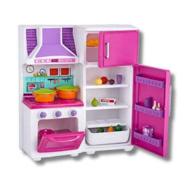 Imagem de Cozinha Infantil Completa, Fogão, Geladeira e Freezer, Rosa, 64 x 57 x 18 cm