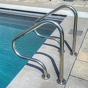Imagem de 2 corrimãos de piscina, trilho de mão fácil de instalar, cabo de aço inoxidável 304 para piscina no solo (80 cm x 80 cm)