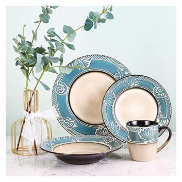 Imagem de Conjunto de pratos de jantar criativos de cerâmica para alívio de personalidade, 4 peças de louça de porcelana para salada de bife e prato de café da manhã