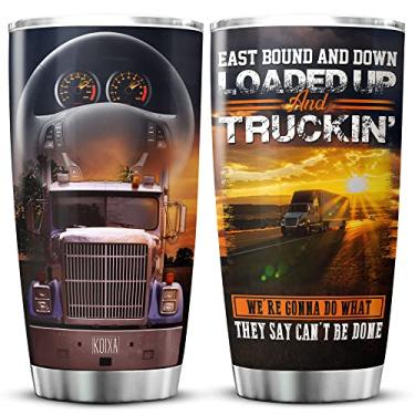 Imagem de KOIXA Copo de motorista de caminhão para homens presentes de marido para presentes de caminhão de natal para o dia dos pais copo de aço inoxidável 590 ml caneca de café de viagem coisas legais para motoristas de caminhão
