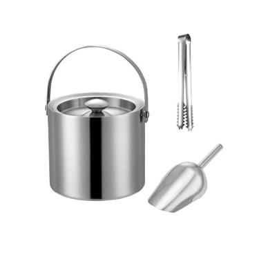 Imagem de Balde de gelo de aço inoxidável balde de champanhe europeu balde de gelo engrossado, balde de cubo de gelo bar de hotel gelado balde de vinho tinto barril de gelo (3L)