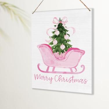 Imagem de Placa de decoração de Natal chinoiserie rosa presentes de Natal para mulheres homens bonito Feliz Natal parede porta pendurado decoração sinal para casa escritório cozinha banheiro quarto