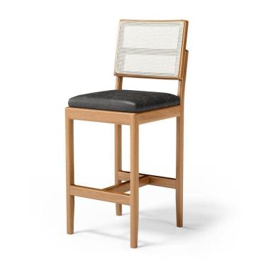 Imagem de Banqueta Milena Madeira Maciça Assento Estofado Encosto De Tela Sintética Courino Preto 503