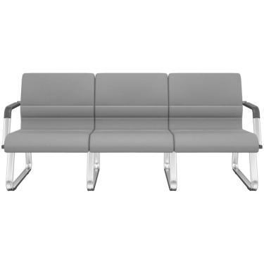 Imagem de Cadeira Longarina 3 Lugares Recepção Com Braço Pés Cromado Lev P03 Vinil Cinza - Lyam Decor