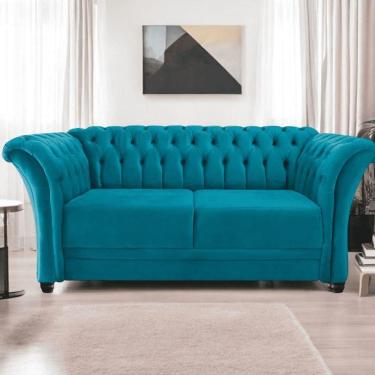 Imagem de Sofá Recamier Divã Chesterfield 185cm Sofia Suede Azul Turquesa Capitonê- Mabe Magazine