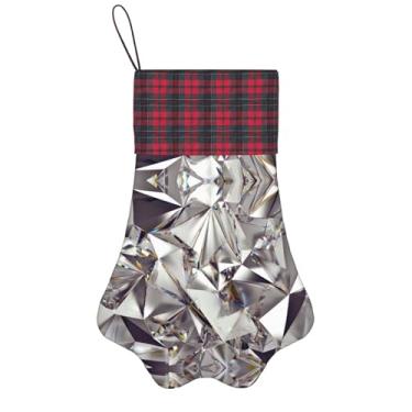 Imagem de SKKNT Glitter abstrato diamante padrão de cristal impressão meias de Natal animais de estimação decoração de natal cães gatos árvore decoração doce presente conveniente