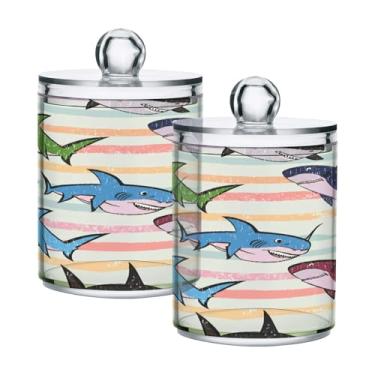 Imagem de Qilmy Pacote com 2 suportes Shark Stripes Qtip, frascos de boticário de 400 ml, vasilha organizadora para banheiro, cotonetes, bolas de algodão, almofadas cosméticas, irrigadores dentais, sais de