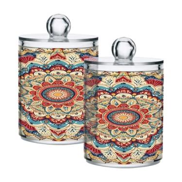 Imagem de Qilmy Suporte Qtip padrão mandala, pacote com 2, frascos de boticário de 400 ml, vasilha organizadora de banheiro para cotonetes, bolas de algodão, almofadas de maquiagem, fio dental, sais de banho