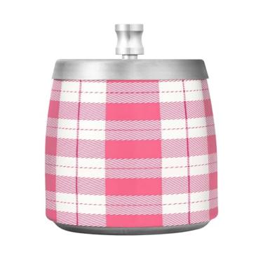 Imagem de JUZIHAI Cinzeiro xadrez búfalo rosa com tampa, bandeja de cinzeiro de aço inoxidável inodoro à prova de vento cinzeiro sem fumaça para escritório em casa, pátio, varanda, cigarro