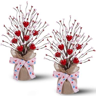 Imagem de DR.DUDU Pacote com 2, árvore de dia dos namorados de 35,5 cm com coração rosa e vermelho, decorações de mesa para o dia dos namorados para casa, cornija de árvores artificiais, decoração de mesa de