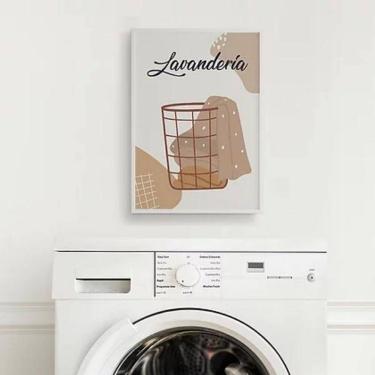 Imagem de Quadro Para Lavanderia Cesto Roupas 33X24Cm - Madeira Branca