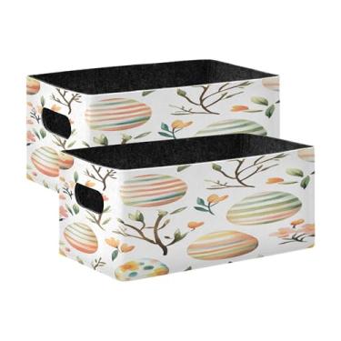 Imagem de xigua Conjunto de 2 caixas de armazenamento de ovos de Páscoa em aquarela, cubo de armazenamento dobrável, organizador de cestas de armazenamento para livros, prateleiras, armário, lavanderia