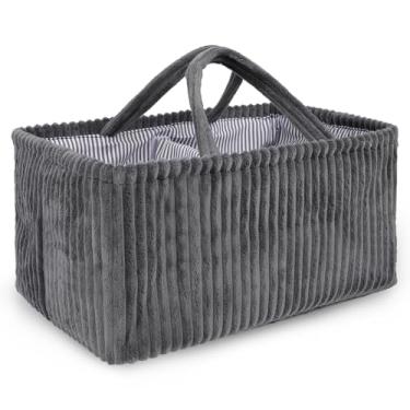 Imagem de TDTOK Organizador de fraldas para bebês com alça – Cesta portátil de armazenamento de bebê, berçário e organizador de fraldas essenciais de viagem para recém-nascidos e bebês