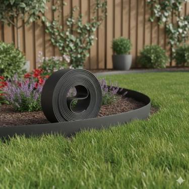 Imagem de Limitador de Grama Plástico Flexível para Jardim e Paisagismo Preto 50