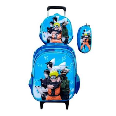 Imagem de Kit Mochila Naruto em 3D com Rodinhas + Lancheira Térmica + Estojo Esc