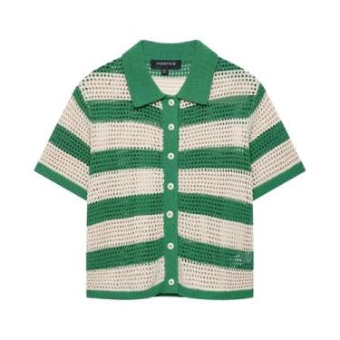 Imagem de Conjunto De Verão Feminino Em Tricô Com Camisa Listrada E Shorts, Tern