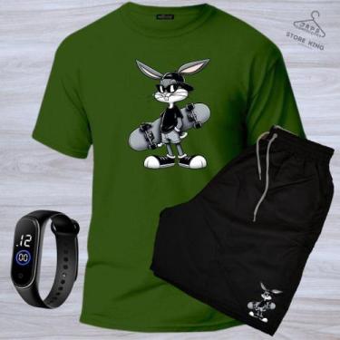 Imagem de Kit Conjunto Camiseta 100% Algodão Bermuda Tectel Social Praia Present