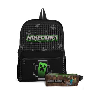 Imagem de kit Mochila com Bolso e Estojo Escolar Infantil Manecraft Menino e Men