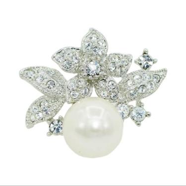 Imagem de Broche Flor Zircônia e Pérola BRG4883 - Akasaki, Prateado