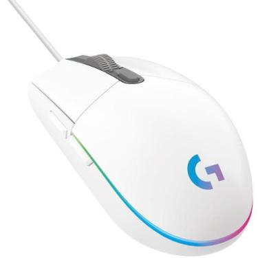 Imagem de Mouse logitech gamer g203 lightsync rgb com fio branco
