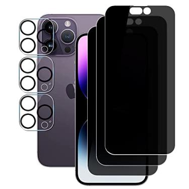 Imagem de UZWZW (3+3) Para iPhone 14 Pro Max (6,7 polegadas) (pacote com 3) Película de vidro temperado privada antiespião e (3 unidades) Protetor de lente da câmera [Não afeta o flash], dureza 9H,