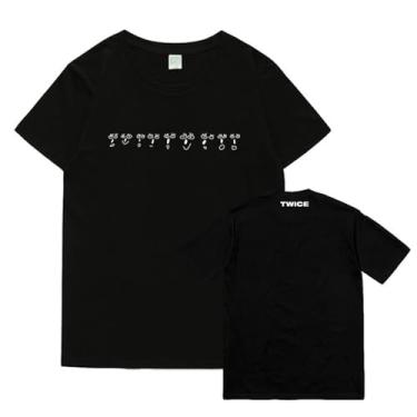 Imagem de T-wice Camiseta K-pop Twicelights Support Estampada Merch Camisetas Contton Gola Redonda Manga Curta, C Preto, P