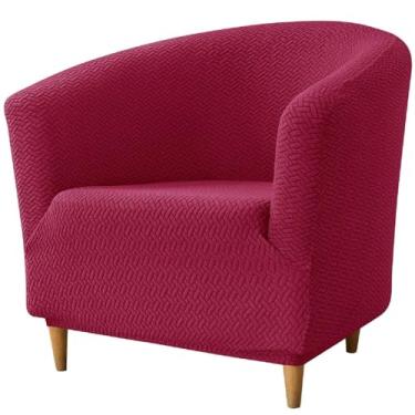 Imagem de Stretch Club Chair Slipcover, Checkered Spandex Barrel Chair Cover Non Slip Tub Chair Covers with Elastic Bottom Armchair Covers Washable(Color:Wine Red)