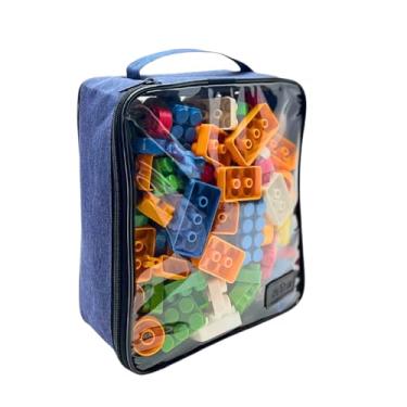 Imagem de 1 Organizador Brinquedos Zíper Empilhável Bloco Montar Necessaire Multiuso Premium (Azul-Marinho)