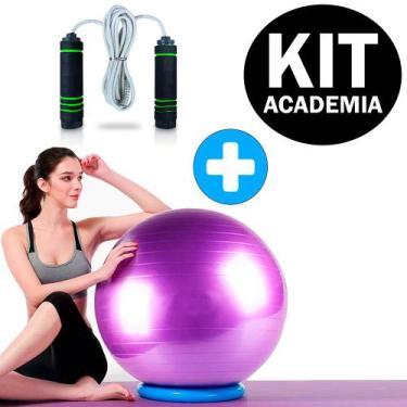 Imagem de Kit Academia em Casa Bola Pilates Yoga 55cm + Corda De Pular Profissio