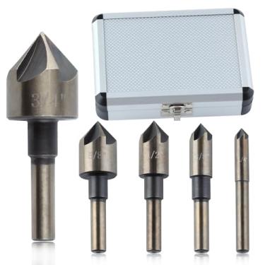 Imagem de GOLD DEER Conjunto de 5 peças de brocas escareadoras M35 de cobalto, brocas escareadas afiadas e duráveis para metal, madeira e plástico, 82 graus, 5 canais com estojo de armazenamento