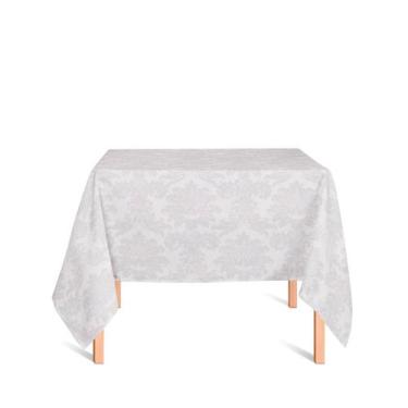 Imagem de Toalha de Mesa Quadrada em Tecido Jacquard Off-White Medalhão Tradicio