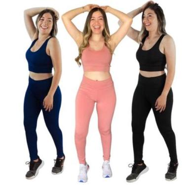 Imagem de Kit 3 conjuntos fitness feminino suplex roupa academia - Sgstore