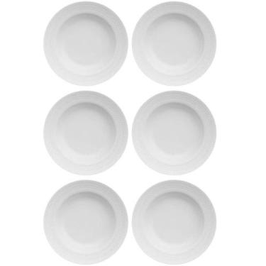Imagem de Jogo 6 Pratos Fundos Redondos 23,5cm Porcelana Relevo Germer Branco Me
