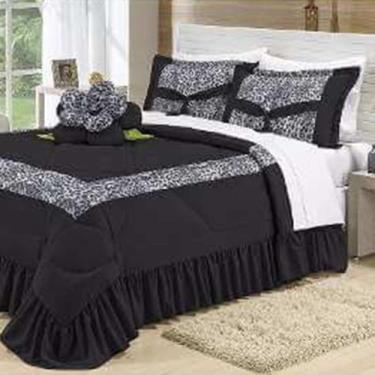 Imagem de Kit Cobre Leito Amazonas Casal Super King 04 Peças - Preto - Bordados 