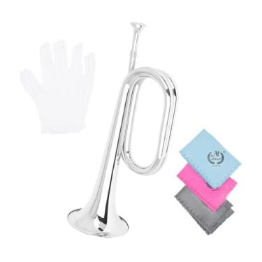 Imagem de TTETTZ Trompete Trompete Instrumento Musical Profissional Escoteiro Trompete Soprando para Banda Escolar Crianças Crianças, Prata