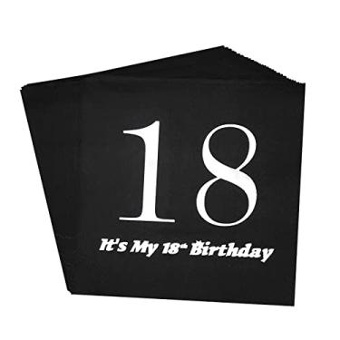 Imagem de AAAMN - Guardanapos Descartáveis de Papel para Aniversário de 18 Anos - 40 Unidades - Preto e Prata - 12 cm x 12 cm (dobrado), 25 cm x 25 cm (desdobrado)