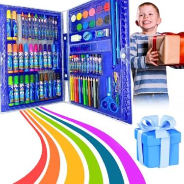 Imagem de Kit Material Escolar Infantil 2025 Completo Masculino Presente Menino 4 Anos Volta às aulas Maleta Estojo Lapis Canetinhas Borracha Regua Tinta Pincel Apontador (Azul)